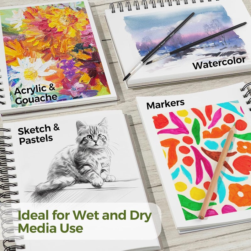 Funto Watercolor Pad 10x7, 3-Pack, 90 Sheets, 140 lb/300 GSM, Double-Sided, Cold Press, Spiral Bound, Heavyweight Paper for Watercolor Painting - Image 5
